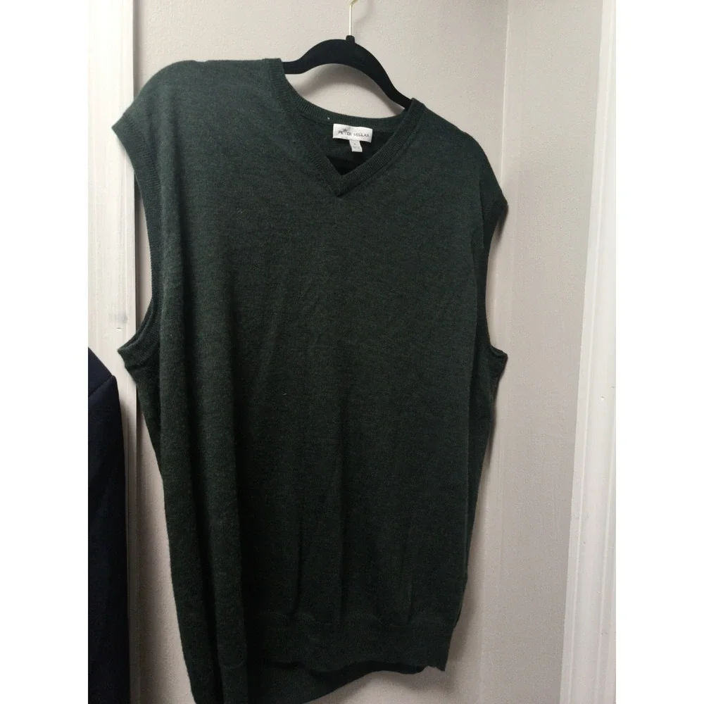 Peter Millar Vest Men's Large Green V-Neck Merino Wool Pullover